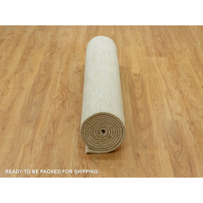 Modern and Contemporary Wool Hand Knotted Rug Ivory No Border 5.1X13.8 -O090559