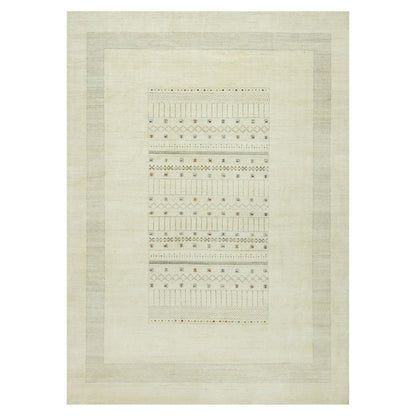 Modern and Contemporary Wool Hand Knotted Rug Ivory No Border 10.1X14.2 -O090566