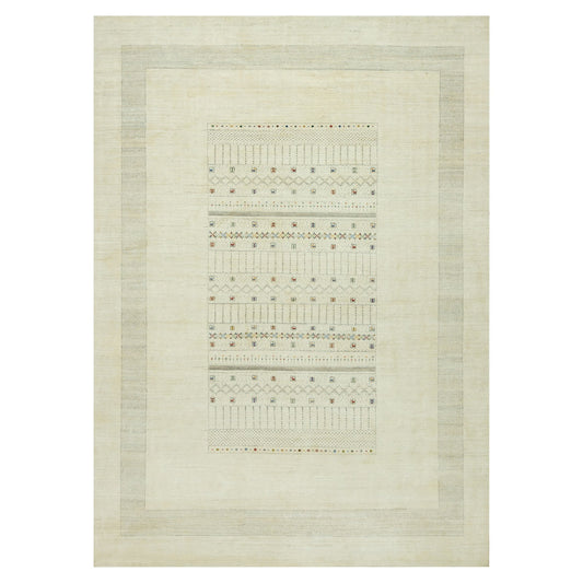 Modern and Contemporary Wool Hand Knotted Rug Ivory No Border 10.1X14.2 -O090566