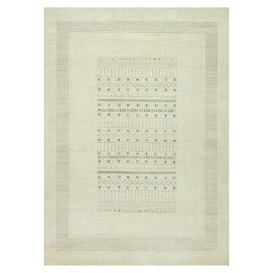 Modern and Contemporary Wool Hand Knotted Rug Ivory No Border 10.1X14.2 -O090566