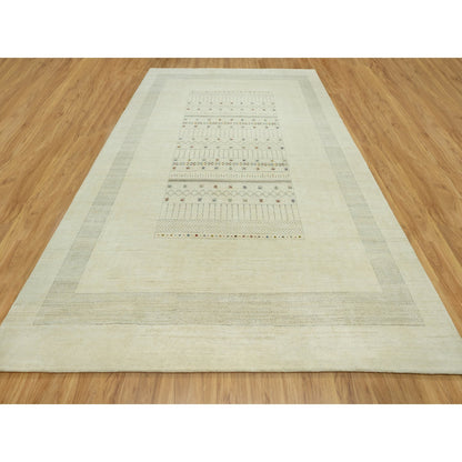 Modern and Contemporary Wool Hand Knotted Rug Ivory No Border 10.1X14.2 -O090566