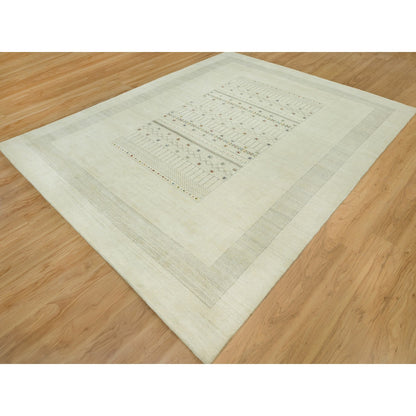 Modern and Contemporary Wool Hand Knotted Rug Ivory No Border 10.1X14.2 -O090566