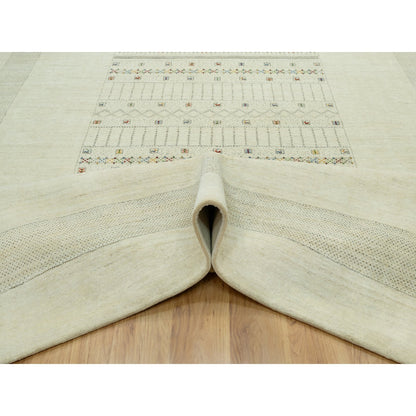 Modern and Contemporary Wool Hand Knotted Rug Ivory No Border 10.1X14.2 -O090566