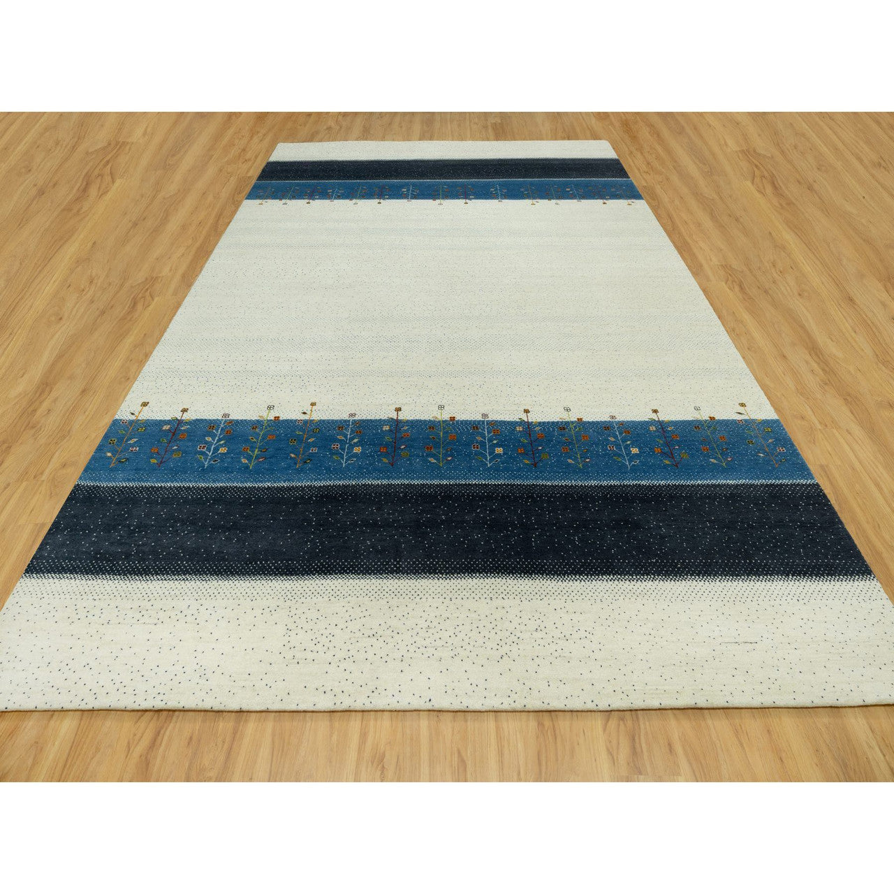 Modern and Contemporary Wool Hand Knotted Rug Ivory No Border 9.10X14.0 -O090569