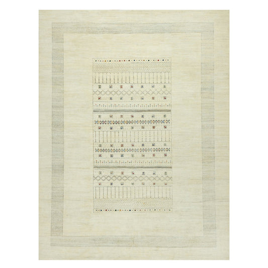 Modern and Contemporary Wool Hand Knotted Rug Ivory No Border 9.0X12.0 -O090570