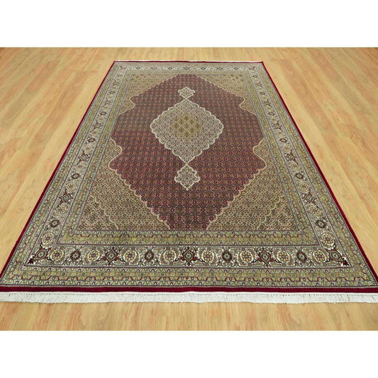 Fine Oriental Wool Hand Knotted Rug Red Ivory 9.0X12.0 -O090582