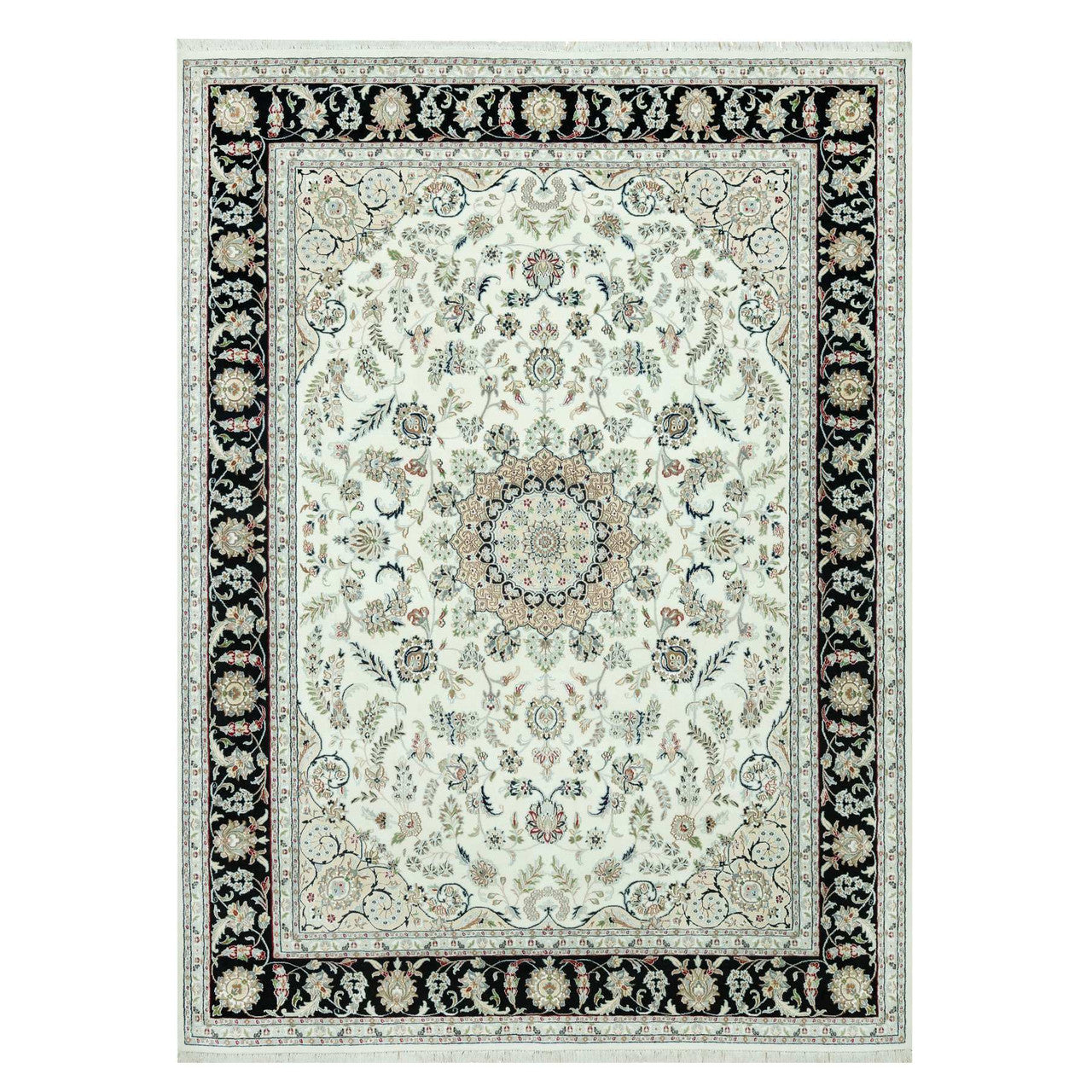 Fine Oriental Wool Hand Knotted Rug Ivory Blue 8.11X12.2 -O090585