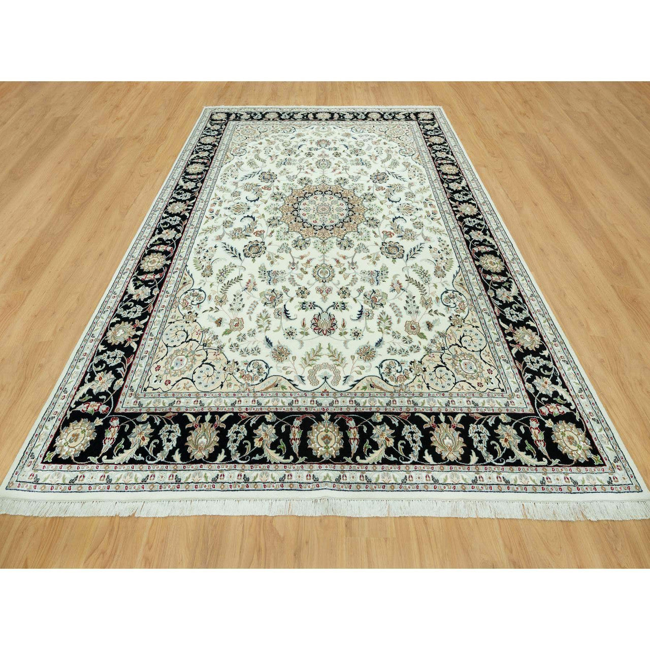 Fine Oriental Wool Hand Knotted Rug Ivory Blue 8.11X12.2 -O090585