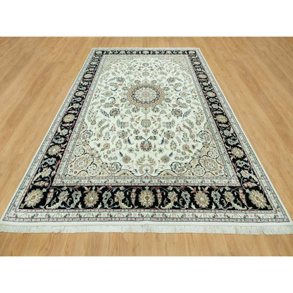 Fine Oriental Wool Hand Knotted Rug Ivory Blue 8.11X12.2 -O090585