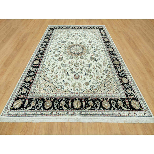 Fine Oriental Wool Hand Knotted Rug Ivory Blue 8.11X12.2 -O090585