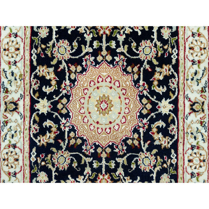 Fine Oriental Wool Hand Knotted Rug Blue Ivory 2.6X8.4 -O090586
