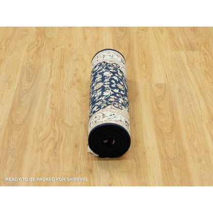 Fine Oriental Wool Hand Knotted Rug Blue Ivory 2.6X8.4 -O090586