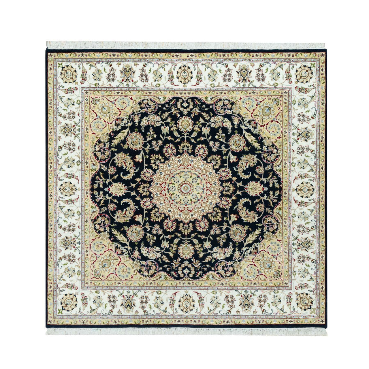 Fine Oriental Wool Hand Knotted Rug Blue Ivory 6.7X6.7 -O090593