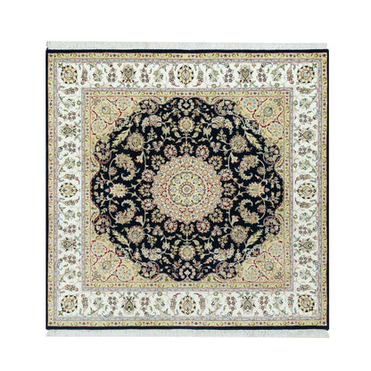 Fine Oriental Wool Hand Knotted Rug Blue Ivory 6.7X6.7 -O090593
