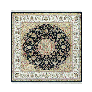 Fine Oriental Wool Hand Knotted Rug Blue Ivory 6.7X6.7 -O090593