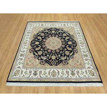 Fine Oriental Wool Hand Knotted Rug Blue Ivory 6.7X6.7 -O090593