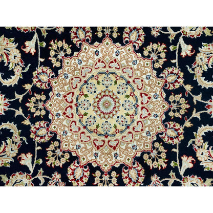 Fine Oriental Wool Hand Knotted Rug Blue Ivory 6.7X6.7 -O090593