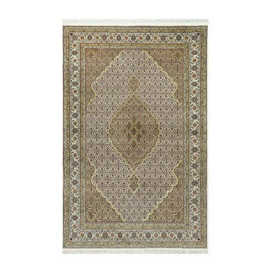 Fine Oriental Wool Hand Knotted Rug Ivory Ivory 5.10X9.1 -O090594