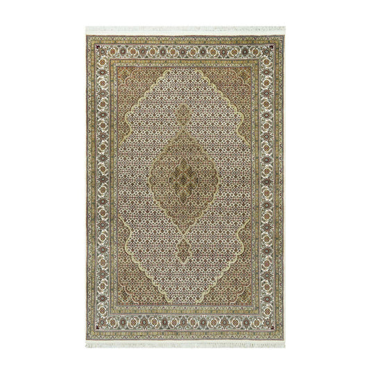Fine Oriental Wool Hand Knotted Rug Ivory Ivory 5.10X9.2 -O090598