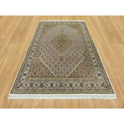 Fine Oriental Wool Hand Knotted Rug Ivory Ivory 5.10X9.2 -O090598
