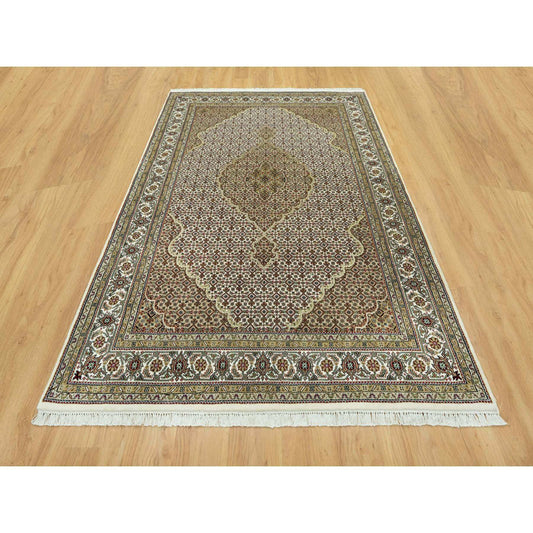 Fine Oriental Wool Hand Knotted Rug Ivory Ivory 5.10X9.2 -O090598
