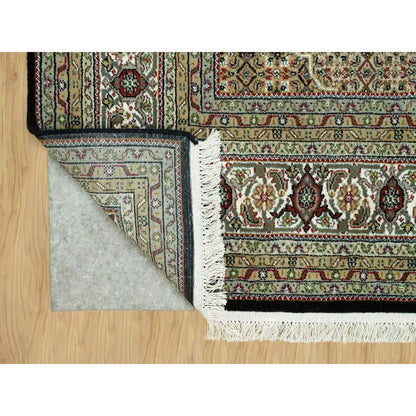 Fine Oriental Wool Hand Knotted Rug Black Ivory 7.10X10.1 -O090599