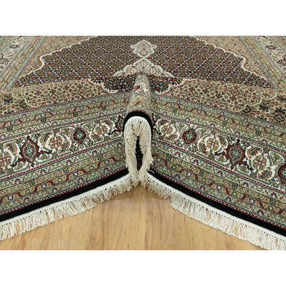 Fine Oriental Wool Hand Knotted Rug Black Ivory 7.10X10.2 -O090600