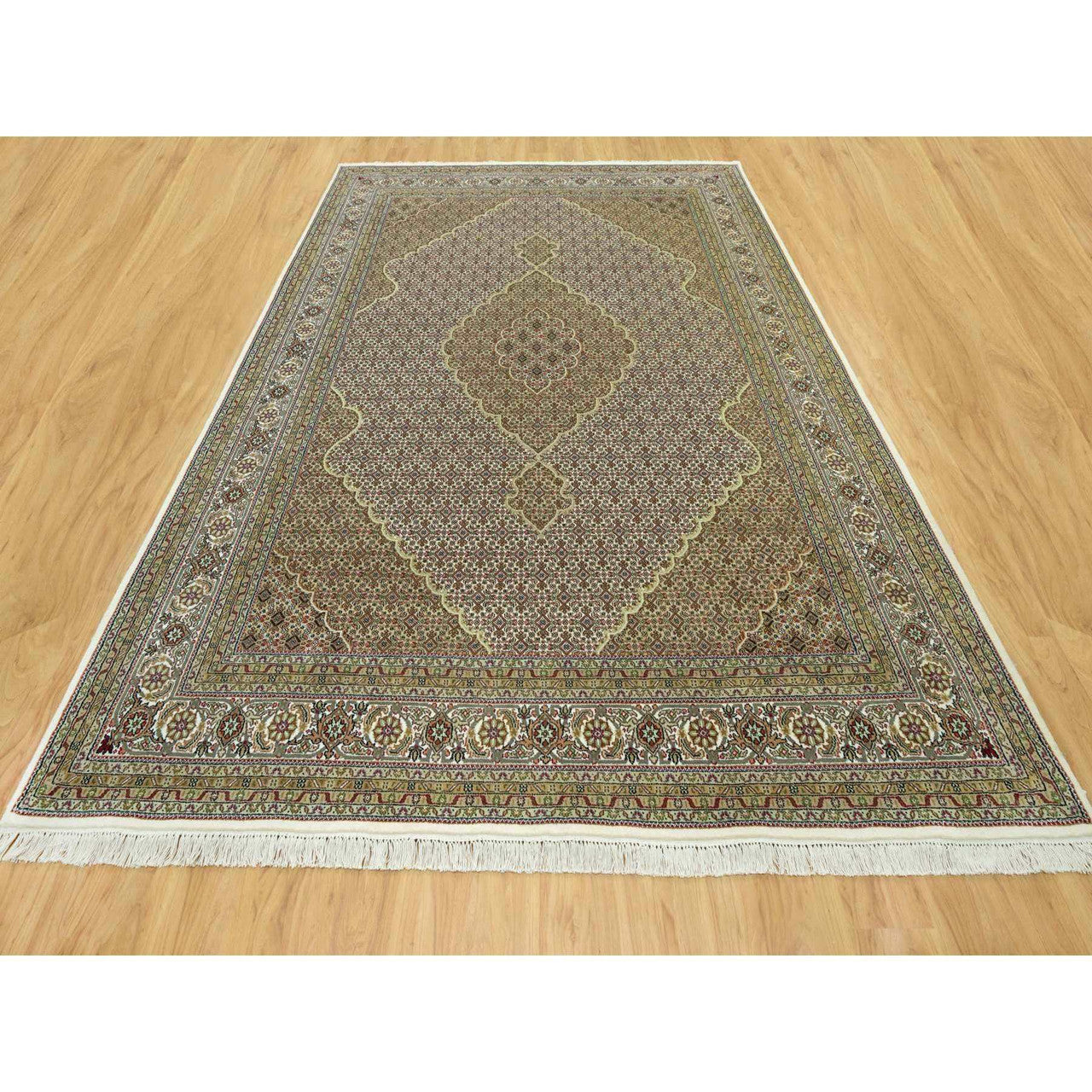 Fine Oriental Wool Hand Knotted Rug Ivory Ivory 8.10X12.3 -O090605