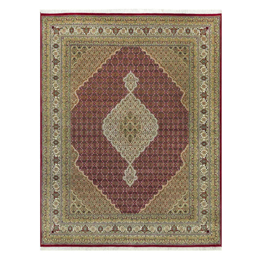 Fine Oriental Wool Hand Knotted Rug Red Ivory 7.11X10.4 -O090606