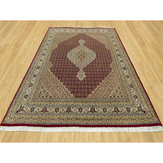 Fine Oriental Wool Hand Knotted Rug Red Ivory 7.11X10.4 -O090606