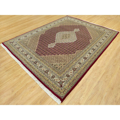 Fine Oriental Wool Hand Knotted Rug Red Ivory 7.11X10.4 -O090606