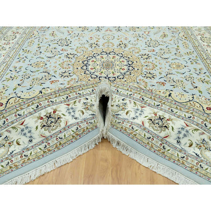 Fine Oriental Wool Hand Knotted Rug Blue Ivory 11.6X15.6 -O090608