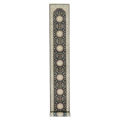 Fine Oriental Wool Hand Knotted Rug Blue Ivory 2.9X20.1 -O090610