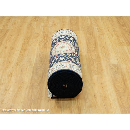 Fine Oriental Wool Hand Knotted Rug Blue Ivory 2.9X20.1 -O090610