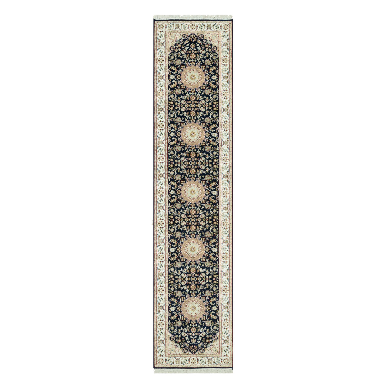 Fine Oriental Wool Hand Knotted Rug Blue Ivory 2.9X12.0 -O090611