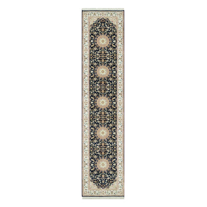 Fine Oriental Wool Hand Knotted Rug Blue Ivory 2.9X12.0 -O090611