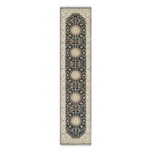 Fine Oriental Wool Hand Knotted Rug Blue Ivory 2.9X12.0 -O090611