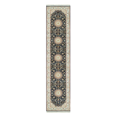 Fine Oriental Wool Hand Knotted Rug Blue Ivory 2.9X12.0 -O090611