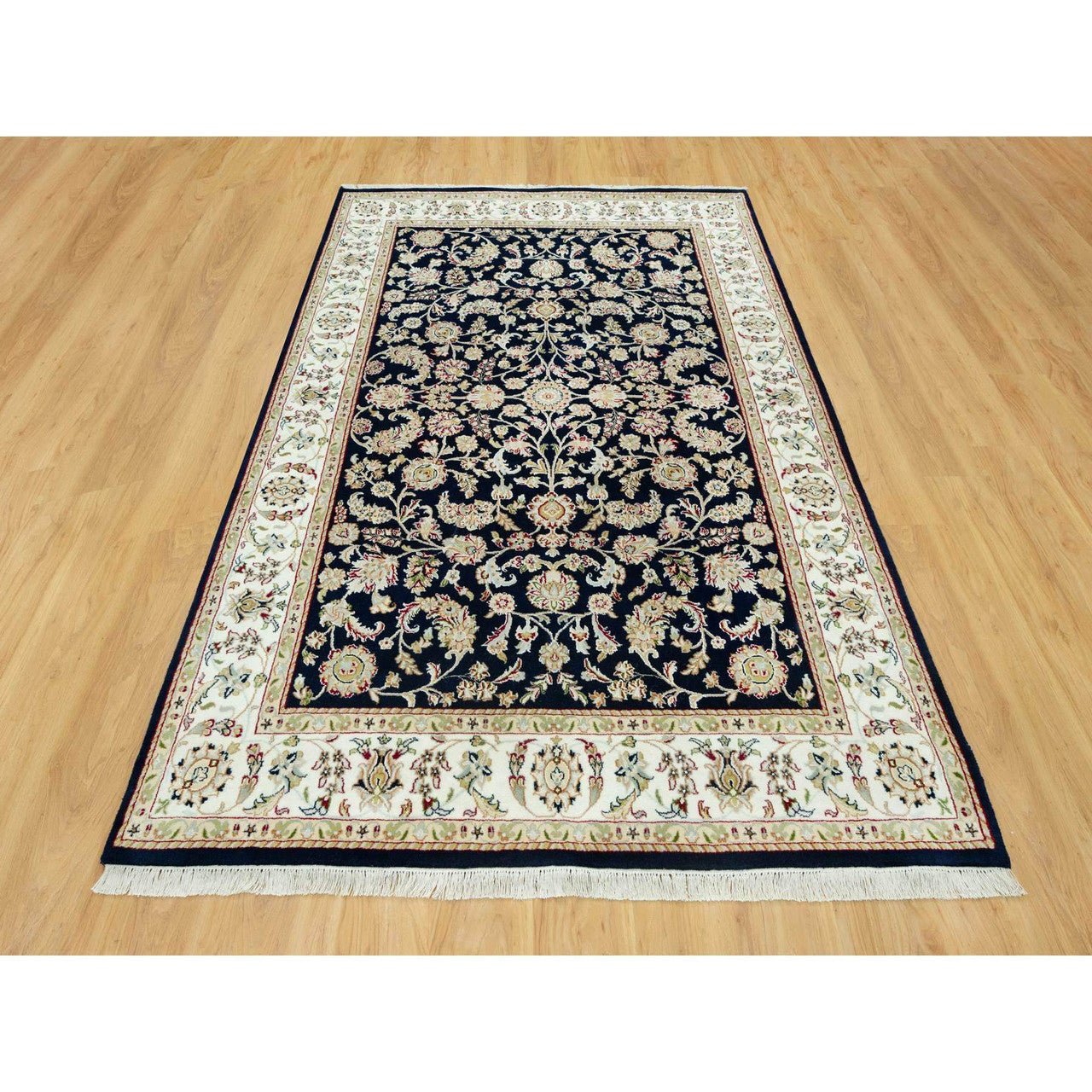 Fine Oriental Wool Hand Knotted Rug Blue Ivory 6.1X8.10 -O090612