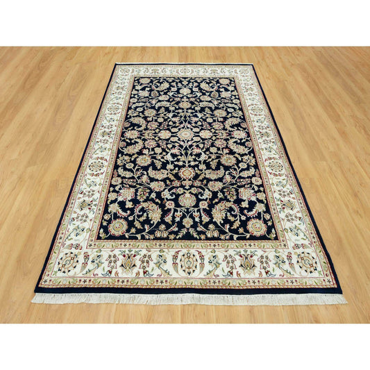 Fine Oriental Wool Hand Knotted Rug Blue Ivory 6.1X8.10 -O090612