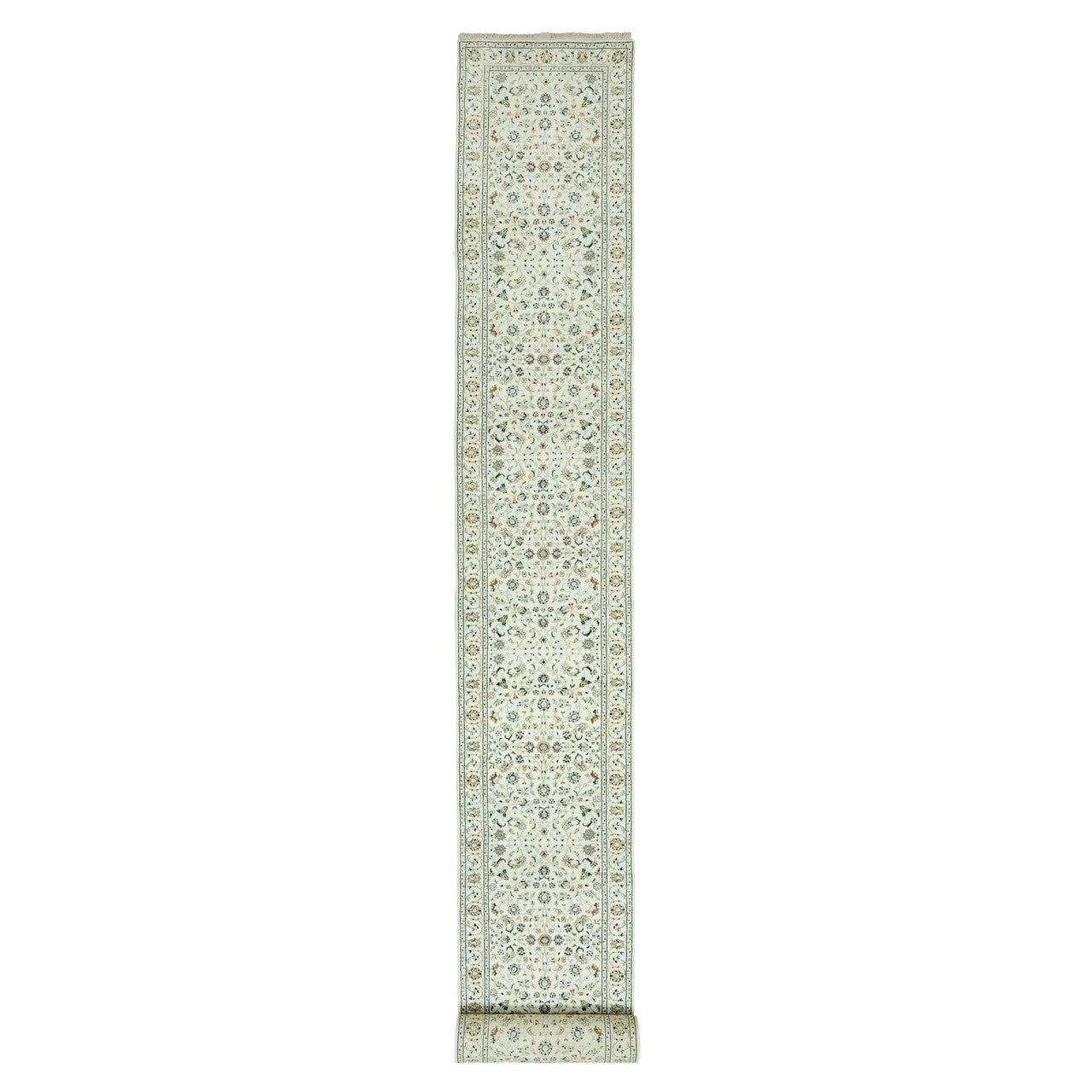 Fine Oriental Wool Hand Knotted Rug Ivory Ivory 2.9X20.0 -O090613