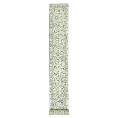 Fine Oriental Wool Hand Knotted Rug Ivory Ivory 2.9X20.0 -O090613