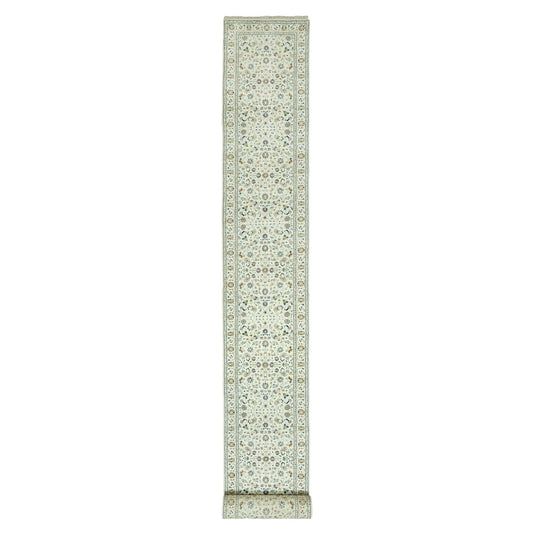 Fine Oriental Wool Hand Knotted Rug Ivory Ivory 2.9X20.0 -O090613
