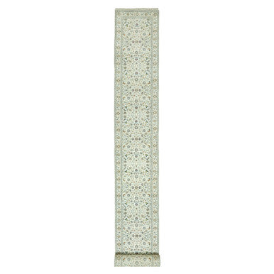 Fine Oriental Wool Hand Knotted Rug Ivory Ivory 2.9X20.0 -O090613