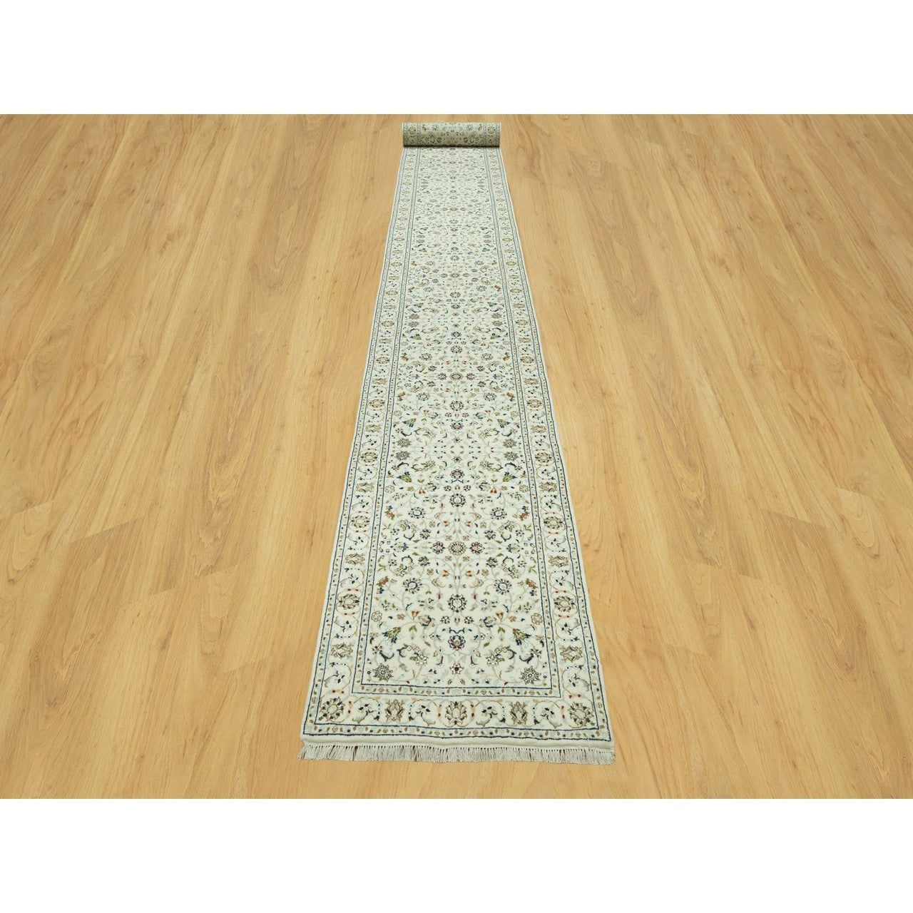Fine Oriental Wool Hand Knotted Rug Ivory Ivory 2.9X20.0 -O090613