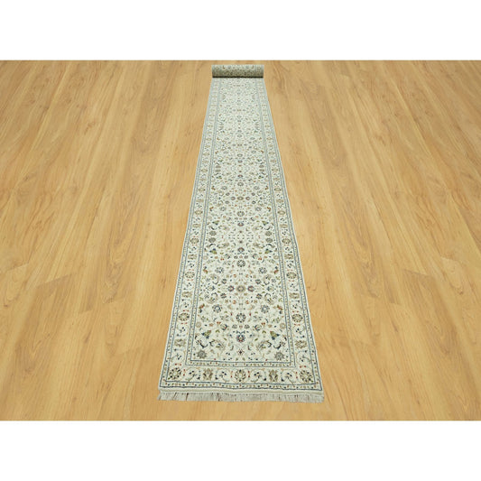 Fine Oriental Wool Hand Knotted Rug Ivory Ivory 2.9X20.0 -O090613