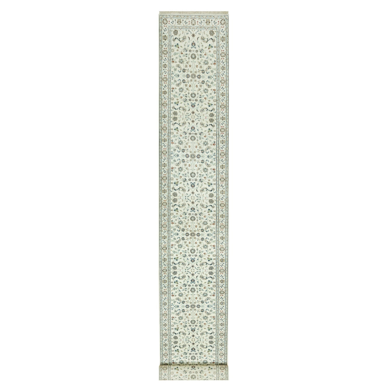 Fine Oriental Wool Hand Knotted Rug Ivory Ivory 2.10X19.10 -O090614