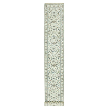 Fine Oriental Wool Hand Knotted Rug Ivory Ivory 2.10X19.10 -O090614