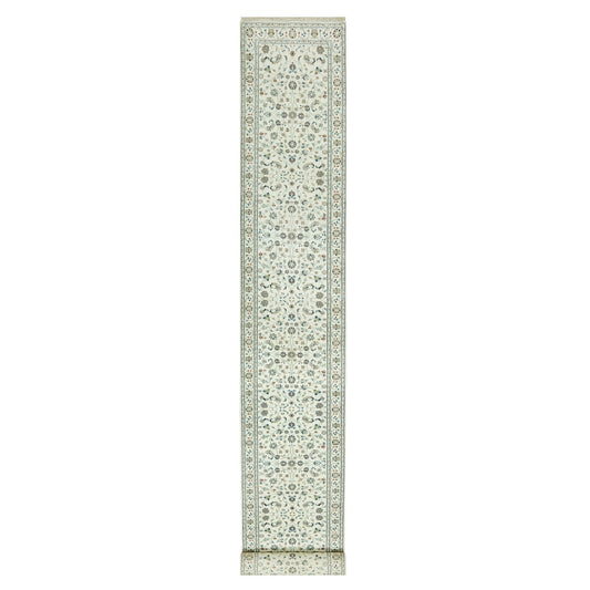 Fine Oriental Wool Hand Knotted Rug Ivory Ivory 2.10X19.10 -O090614
