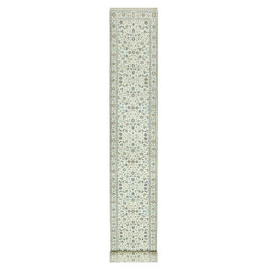 Fine Oriental Wool Hand Knotted Rug Ivory Ivory 2.10X19.10 -O090614